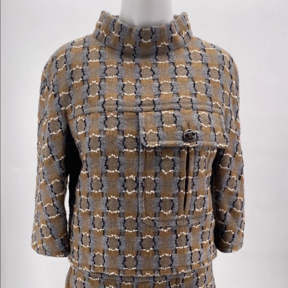 ISO Chanel Grey Brown Wool Suit Jacket